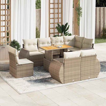 9-tlg. Garten-Sofagarnitur mit Kissen Beige Poly Rattan