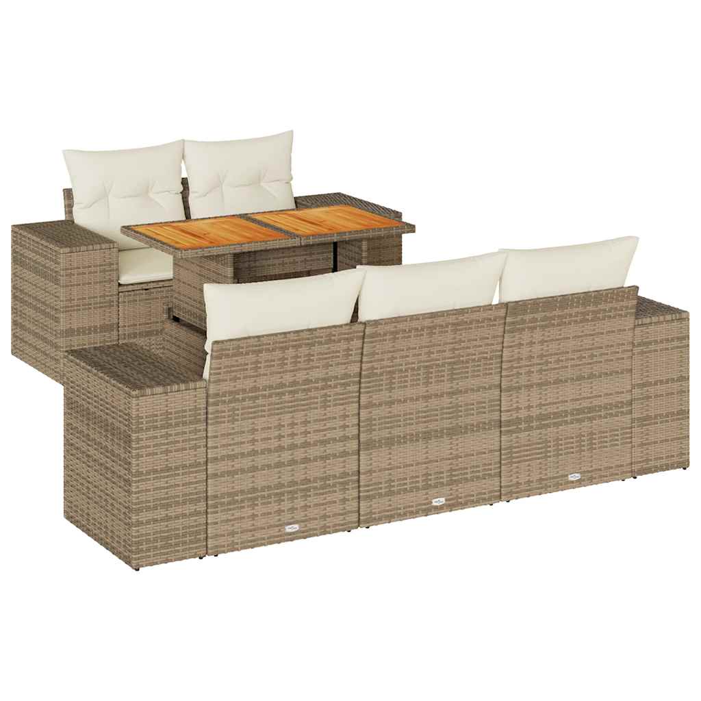 6-tlg. Garten-Sofagarnitur mit Kissen Beige Poly Rattan