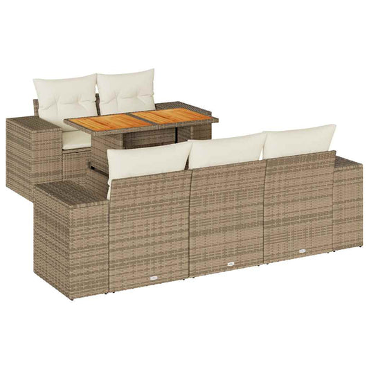 6-tlg. Garten-Sofagarnitur mit Kissen Beige Poly Rattan