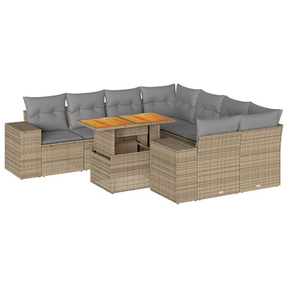 9-delt sæt Havesofasæt med puder Beige polyrattan