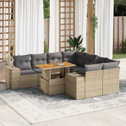 9-delt sæt Havesofasæt med puder Beige polyrattan
