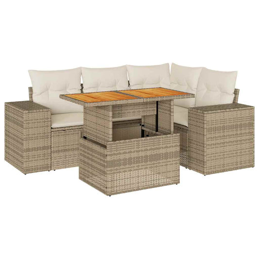 5-tlg. Garten-Sofagarnitur mit Kissen Beige Poly Rattan