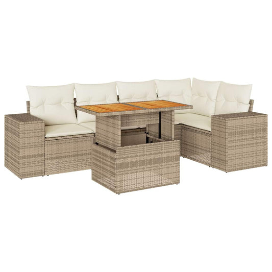 6-tlg. Garten-Sofagarnitur mit Kissen Beige Poly Rattan