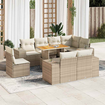 9-tlg. Garten-Sofagarnitur mit Kissen Beige Poly Rattan