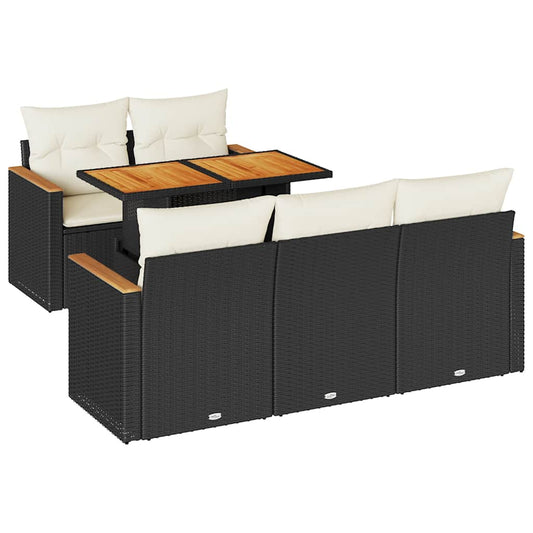 6-tlg. Garten-Sofagarnitur mit Kissen Schwarz Poly Rattan