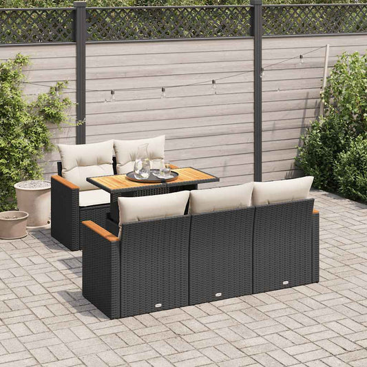 6-tlg. Garten-Sofagarnitur mit Kissen Schwarz Poly Rattan