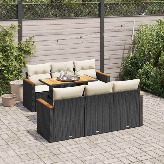 7-tlg. Garten-Sofagarnitur mit Kissen Schwarz Poly Rattan