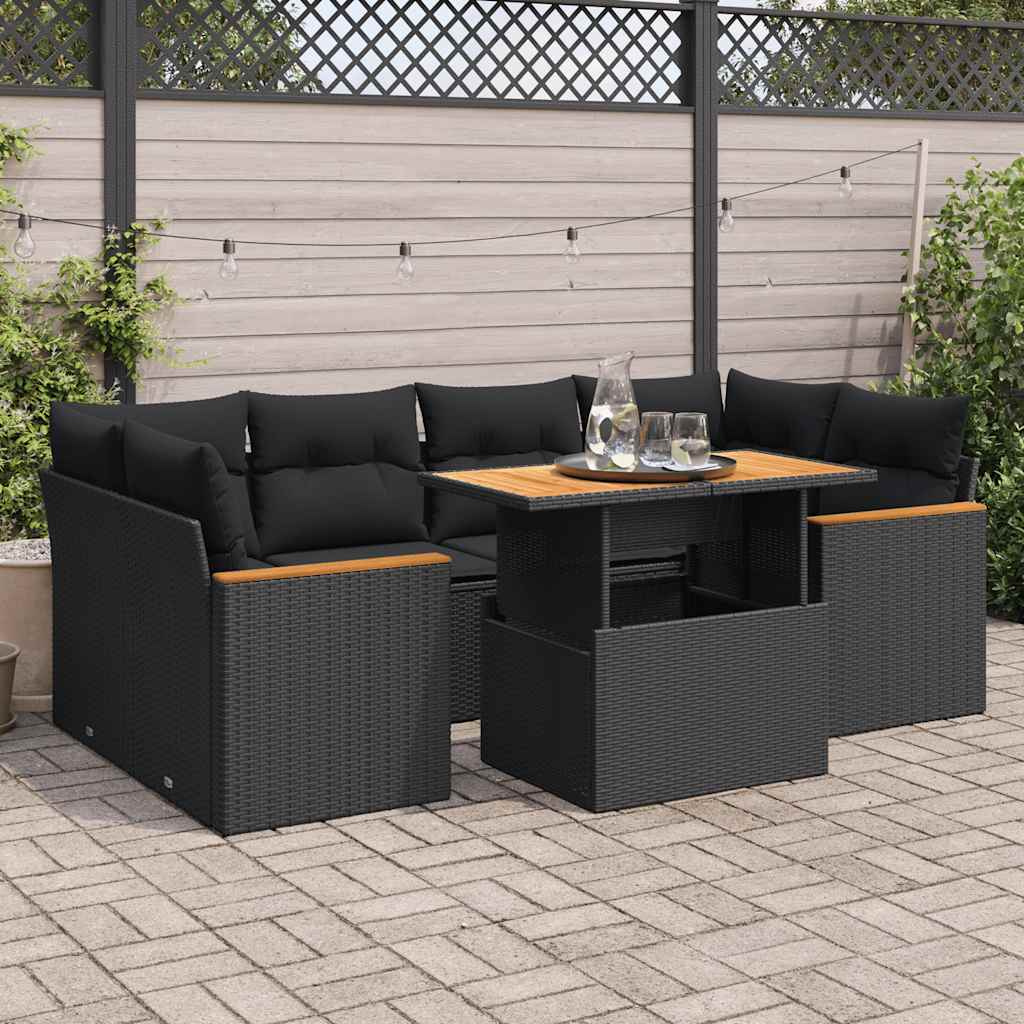 6-tlg. Garten-Sofagarnitur mit Kissen Schwarz Poly Rattan