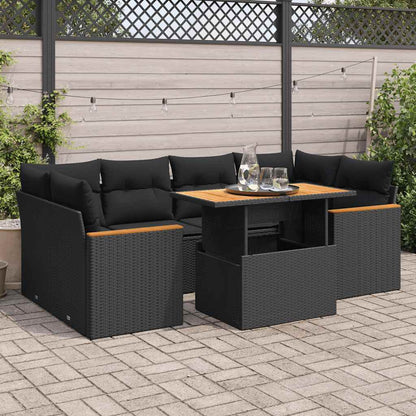 6-tlg. Garten-Sofagarnitur mit Kissen Schwarz Poly Rattan