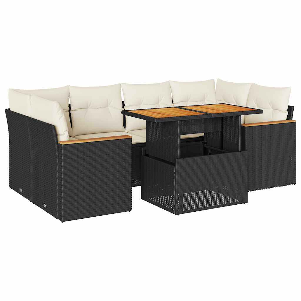6-tlg. Garten-Sofagarnitur mit Kissen Schwarz Poly Rattan