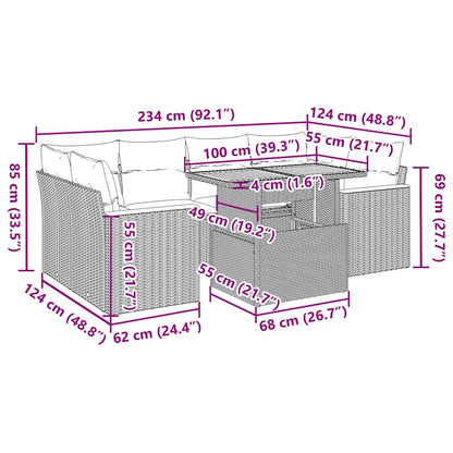 6-tlg. Garten-Sofagarnitur mit Kissen Schwarz Poly Rattan