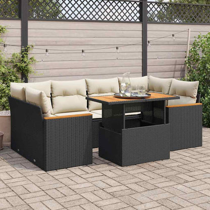 6-tlg. Garten-Sofagarnitur mit Kissen Schwarz Poly Rattan