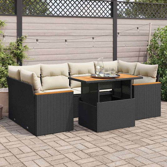 6-tlg. Garten-Sofagarnitur mit Kissen Schwarz Poly Rattan