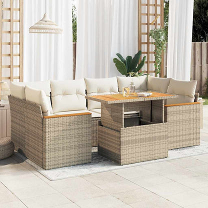 6-tlg. Garten-Sofagarnitur mit Kissen Beige Poly Rattan Akazie