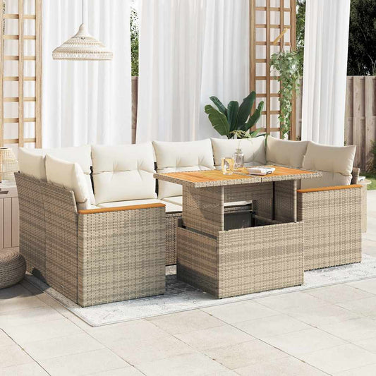 6-tlg. Garten-Sofagarnitur mit Kissen Beige Poly Rattan Akazie