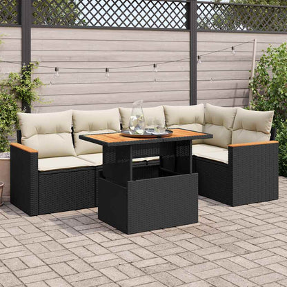 6-tlg. Garten-Sofagarnitur mit Kissen Schwarz Poly Rattan