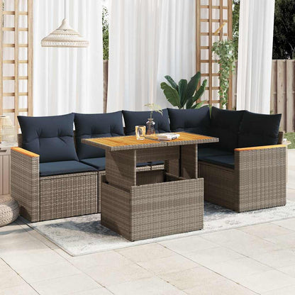 6-tlg. Garten-Sofagarnitur mit Kissen Grau Poly Rattan