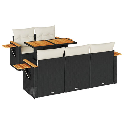 6-tlg. Garten-Sofagarnitur mit Kissen Schwarz Poly Rattan