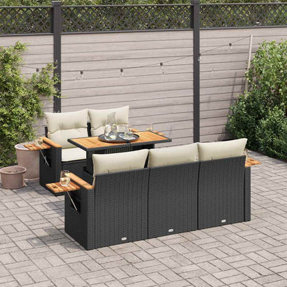 6-tlg. Garten-Sofagarnitur mit Kissen Schwarz Poly Rattan