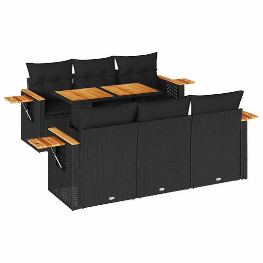 7-tlg. Garten-Sofagarnitur mit Kissen Schwarz Poly Rattan