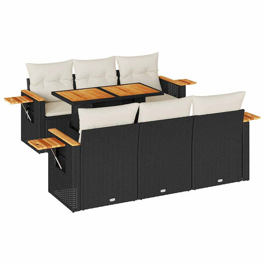 7-tlg. Garten-Sofagarnitur mit Kissen Schwarz Poly Rattan