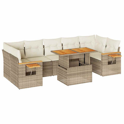 8-tlg. Garten-Sofagarnitur mit Kissen Beige Poly Rattan Akazie