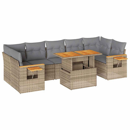 8-tlg. Garten-Sofagarnitur mit Kissen Beige Poly Rattan Akazie