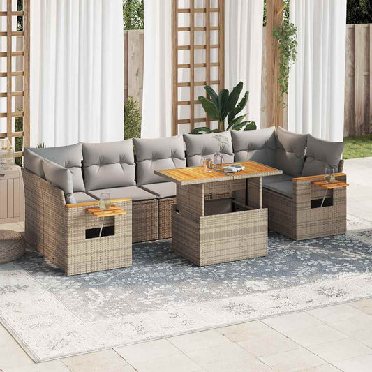 8-tlg. Garten-Sofagarnitur mit Kissen Beige Poly Rattan Akazie
