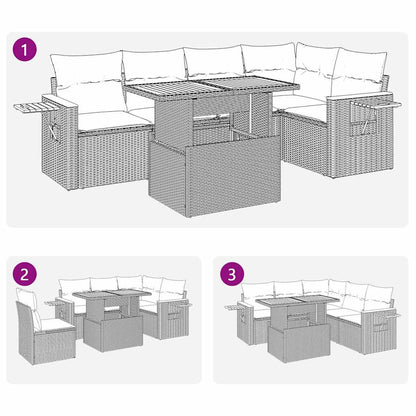 6-tlg. Garten-Sofagarnitur mit Kissen Beige Poly Rattan Akazie