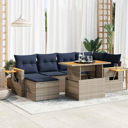 7-tlg. Garten-Sofagarnitur mit Kissen Schwarz Poly Rattan