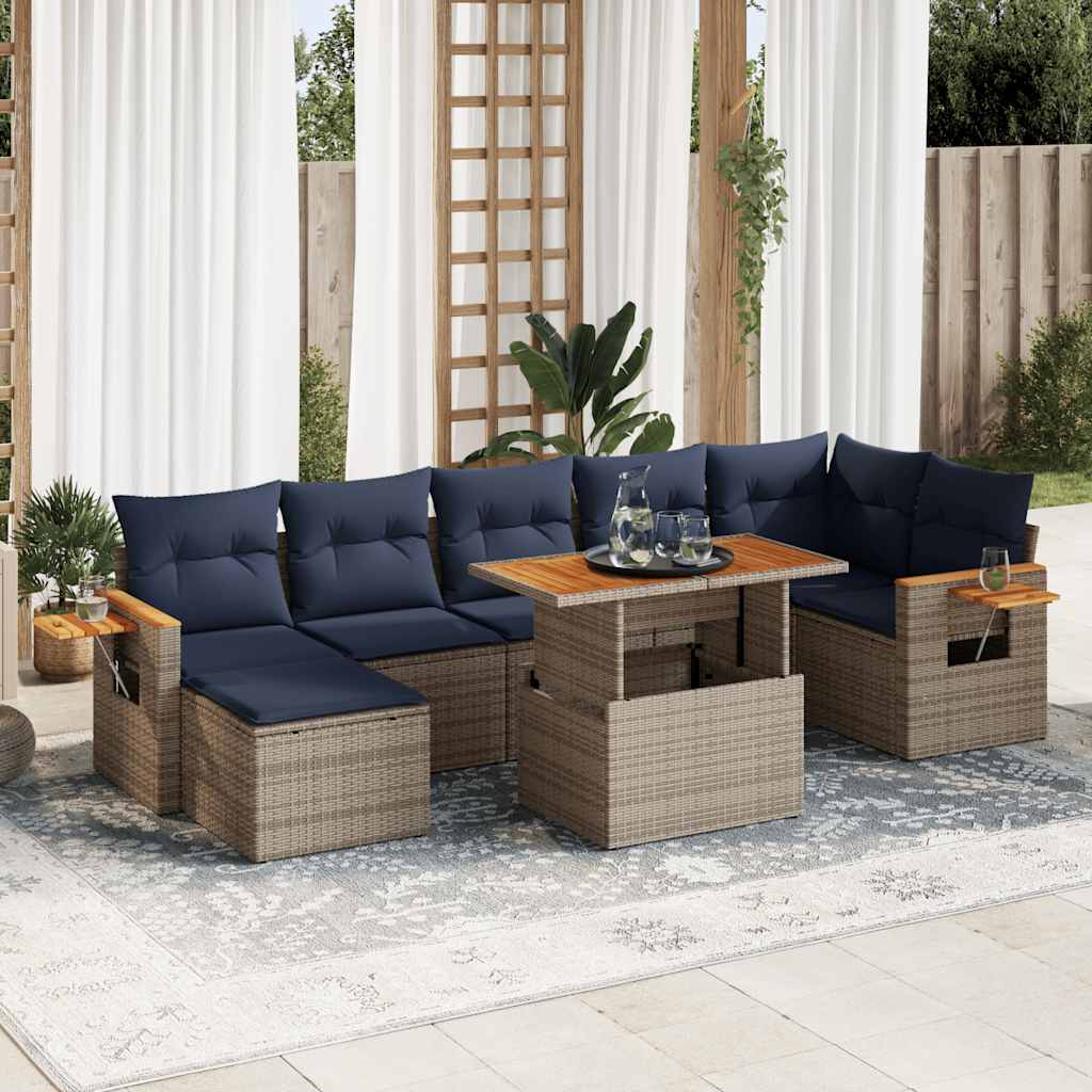 8-tlg. Garten-Sofagarnitur mit Kissen Braun Poly Rattan Akazie