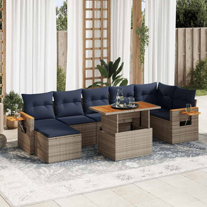 8-tlg. Garten-Sofagarnitur mit Kissen Braun Poly Rattan Akazie