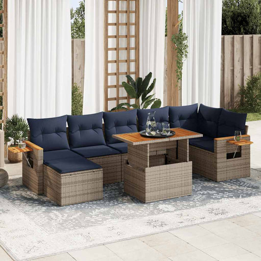 8-tlg. Garten-Sofagarnitur mit Kissen Braun Poly Rattan Akazie