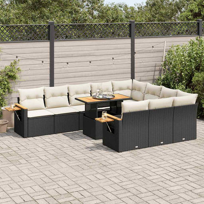 11-tlg. Garten-Sofagarnitur mit Kissen Schwarz Poly Rattan