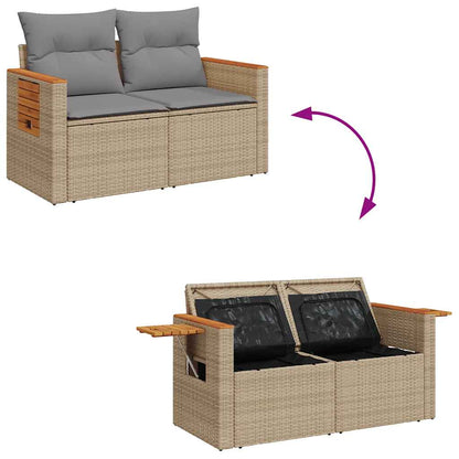 11-tlg. Garten-Sofagarnitur mit Kissen Beige Poly Rattan Akazie