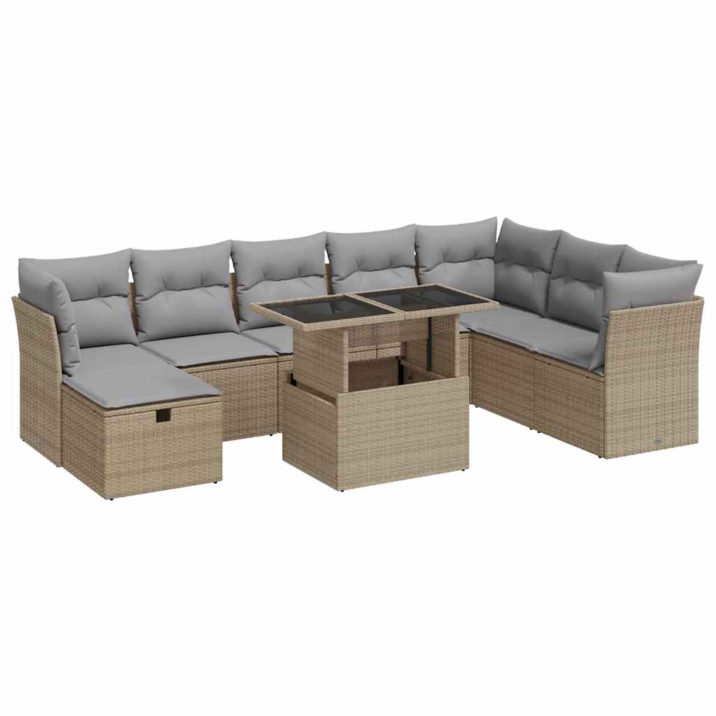 9-delt sæt Havesofasæt med puder Beige polyrattan