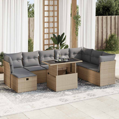 9-delt sæt Havesofasæt med puder Beige polyrattan