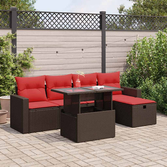 6-tlg. Garten-Sofagarnitur mit Kissen Braun Poly Rattan