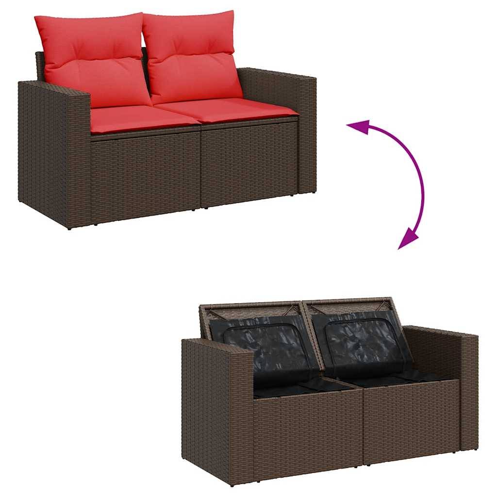 9-tlg. Garten-Sofagarnitur mit Kissen Braun Poly Rattan