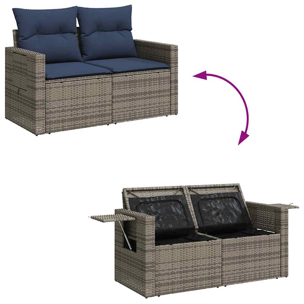 7-tlg. Garten-Sofagarnitur mit Kissen Grau Poly Rattan Akazie