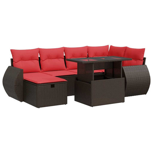 7-tlg. Garten-Sofagarnitur mit Kissen Braun Poly Rattan