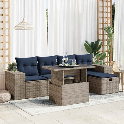 6-tlg. Garten-Sofagarnitur mit Kissen Braun Poly Rattan Akazie