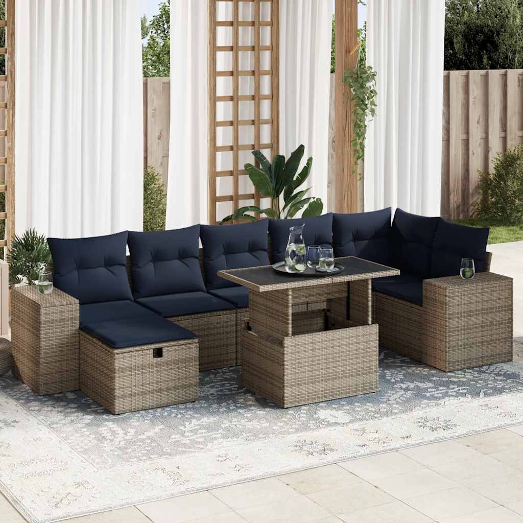 8-tlg. Garten-Sofagarnitur mit Kissen Braun Poly Rattan Akazie