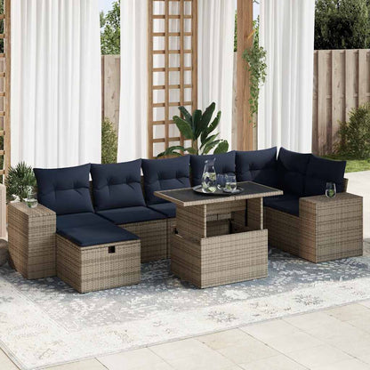 8-tlg. Garten-Sofagarnitur mit Kissen Braun Poly Rattan Akazie
