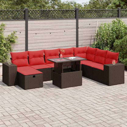 9-tlg. Garten-Sofagarnitur mit Kissen Schwarz Poly Rattan