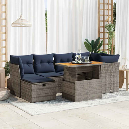 7-tlg. Garten-Sofagarnitur mit Kissen Schwarz Poly Rattan