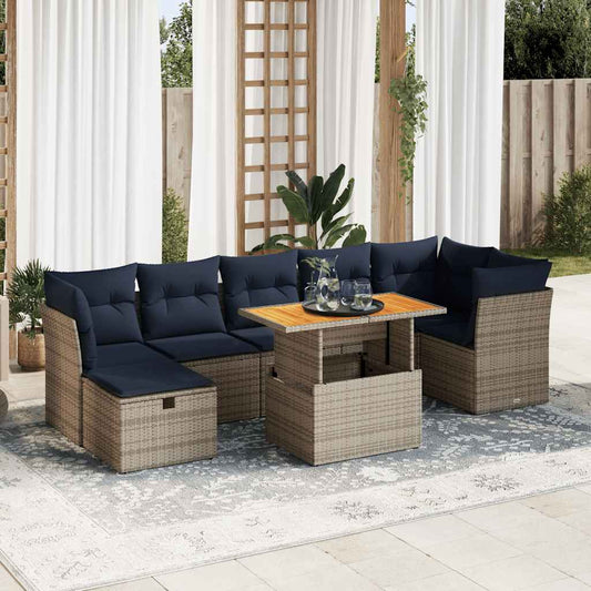 8-tlg. Garten-Sofagarnitur mit Kissen Braun Poly Rattan Akazie