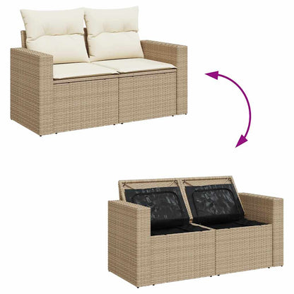 6-tlg. Garten-Sofagarnitur mit Kissen Beige Poly Rattan Akazie