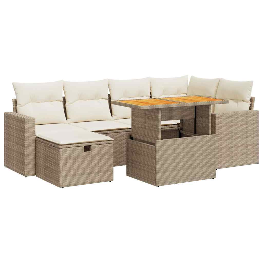 8-tlg. Garten-Sofagarnitur mit Kissen Beige Poly Rattan Akazie