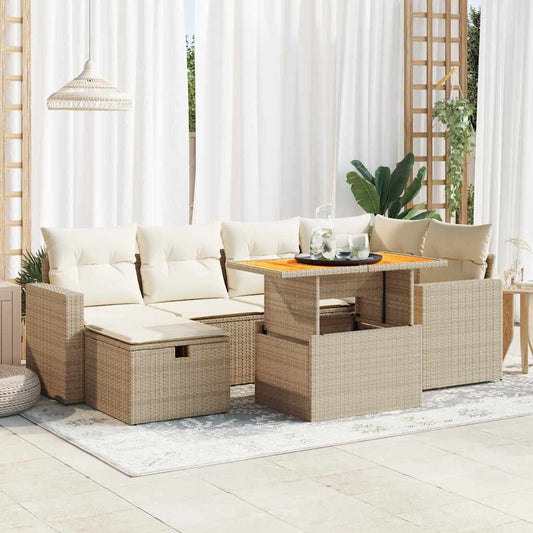 8-tlg. Garten-Sofagarnitur mit Kissen Beige Poly Rattan Akazie